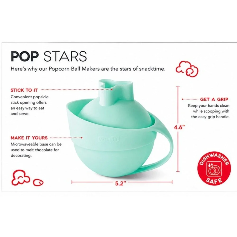 DASH Popcorn Ball Maker - Aqua - Set of 2/Easy Grip Handle / Brand New In Box